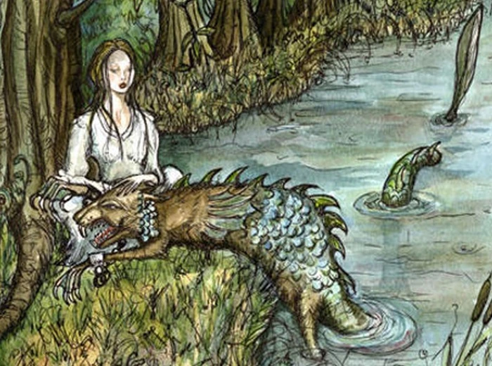 Illustration of the Afanc, the Welsh water monster legend